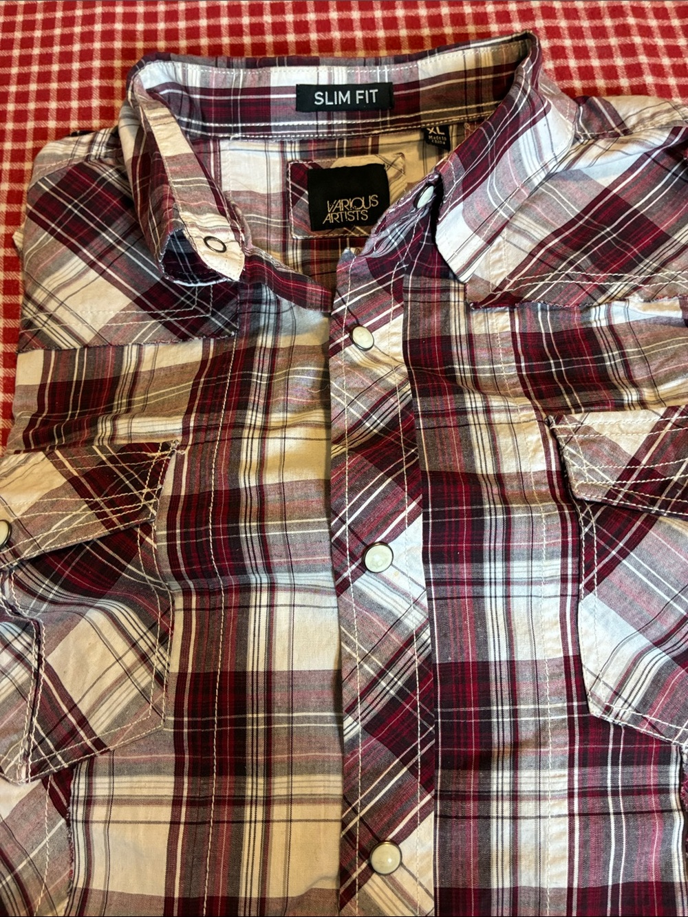 Slim Fit Burgundy Plaid Button-Down Shirt